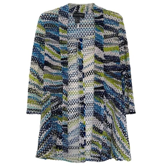 Frank Lyman Lagenlook Crochet Drape Open Cardigan Artsy Perforated Green Blue 12 - Picture 1 of 11